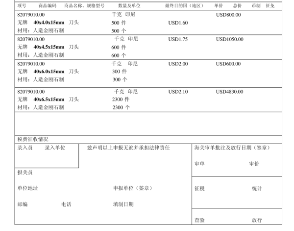 出口报关报关单草单