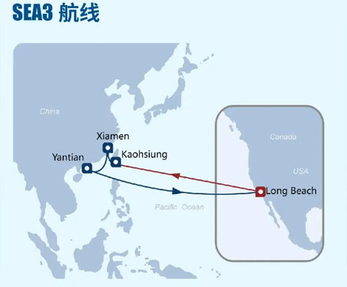 中远海运美西快线SEA3航线图